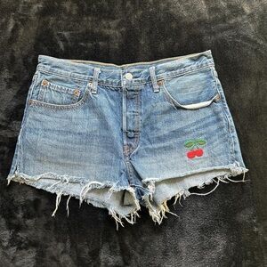 Levi's Blue Denim Shorts with Cherry Embroidery
